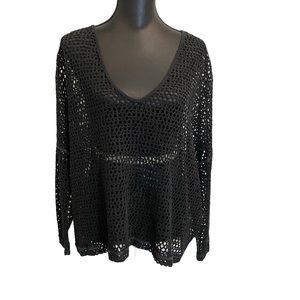 We the Free Sweater Womens XS Black Dolman Sleeves Open Crochet